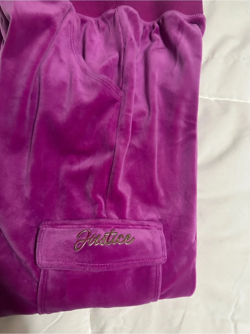 Kids Velvet Lounge Pants in Bright Magenta